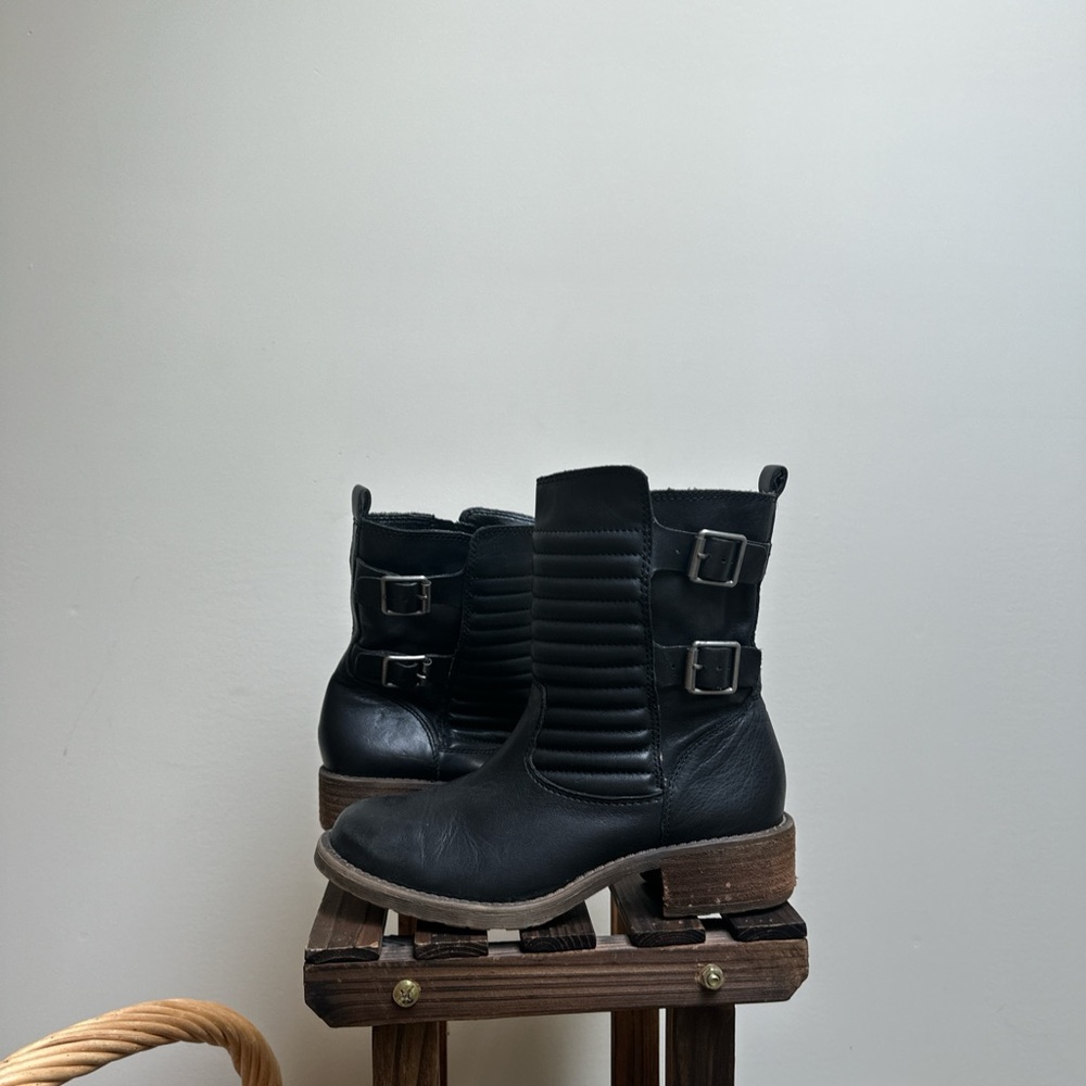 Lucky Brand Dunes Leather Buckle Moto Booties